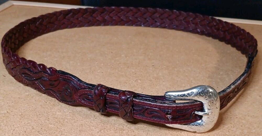 Nocona Burgundy Braided Leather Belt Sz 36-38 (A452)